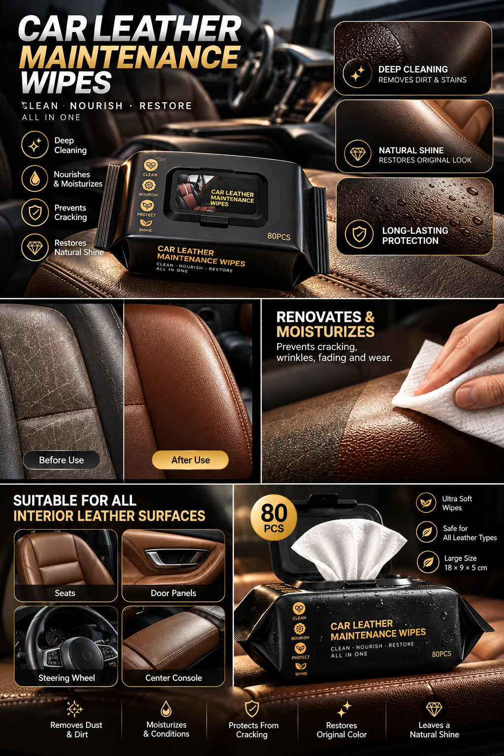 Trendify™ Pro Leather Care & Shine Wipes