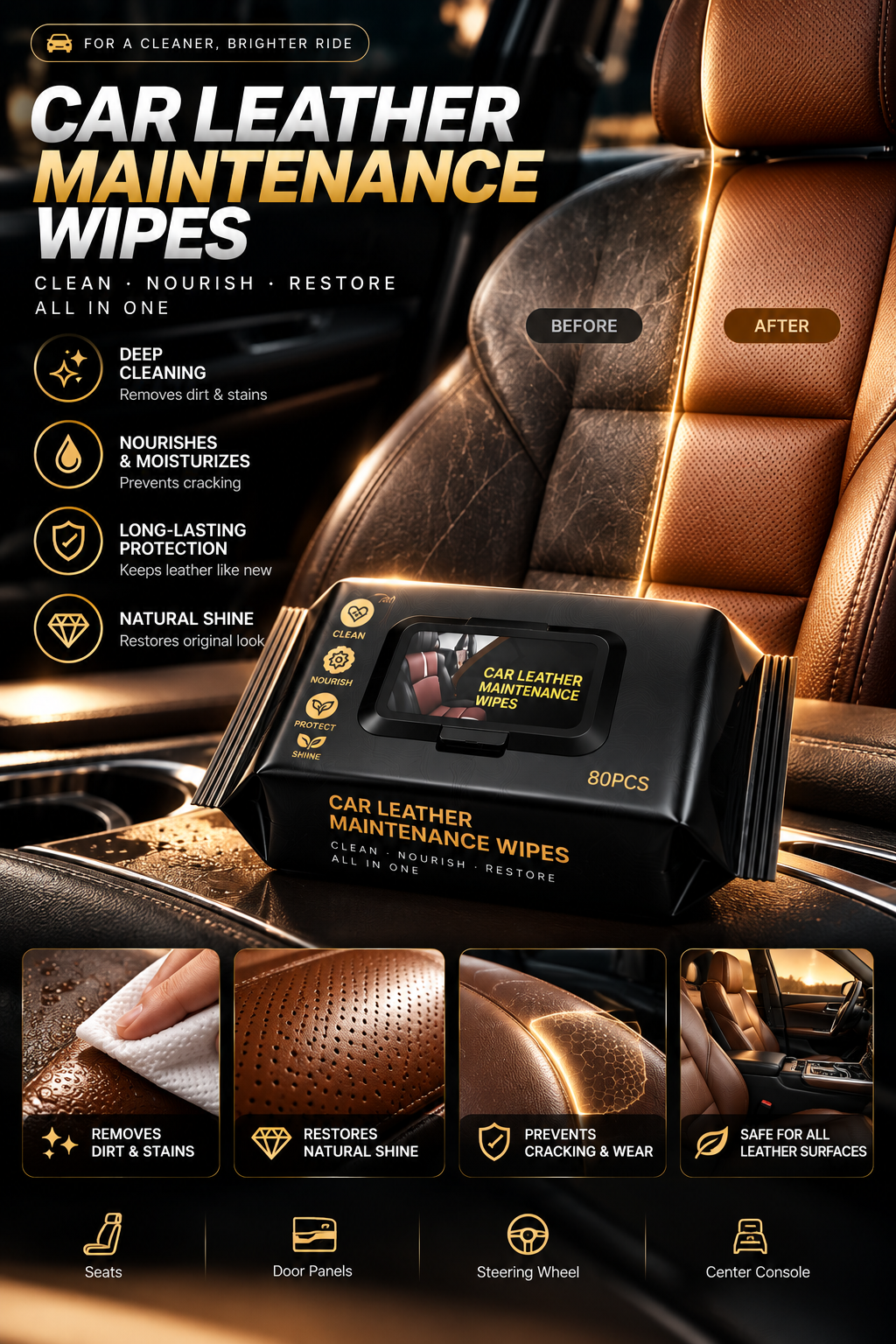 Trendify™ Pro Leather Care & Shine Wipes